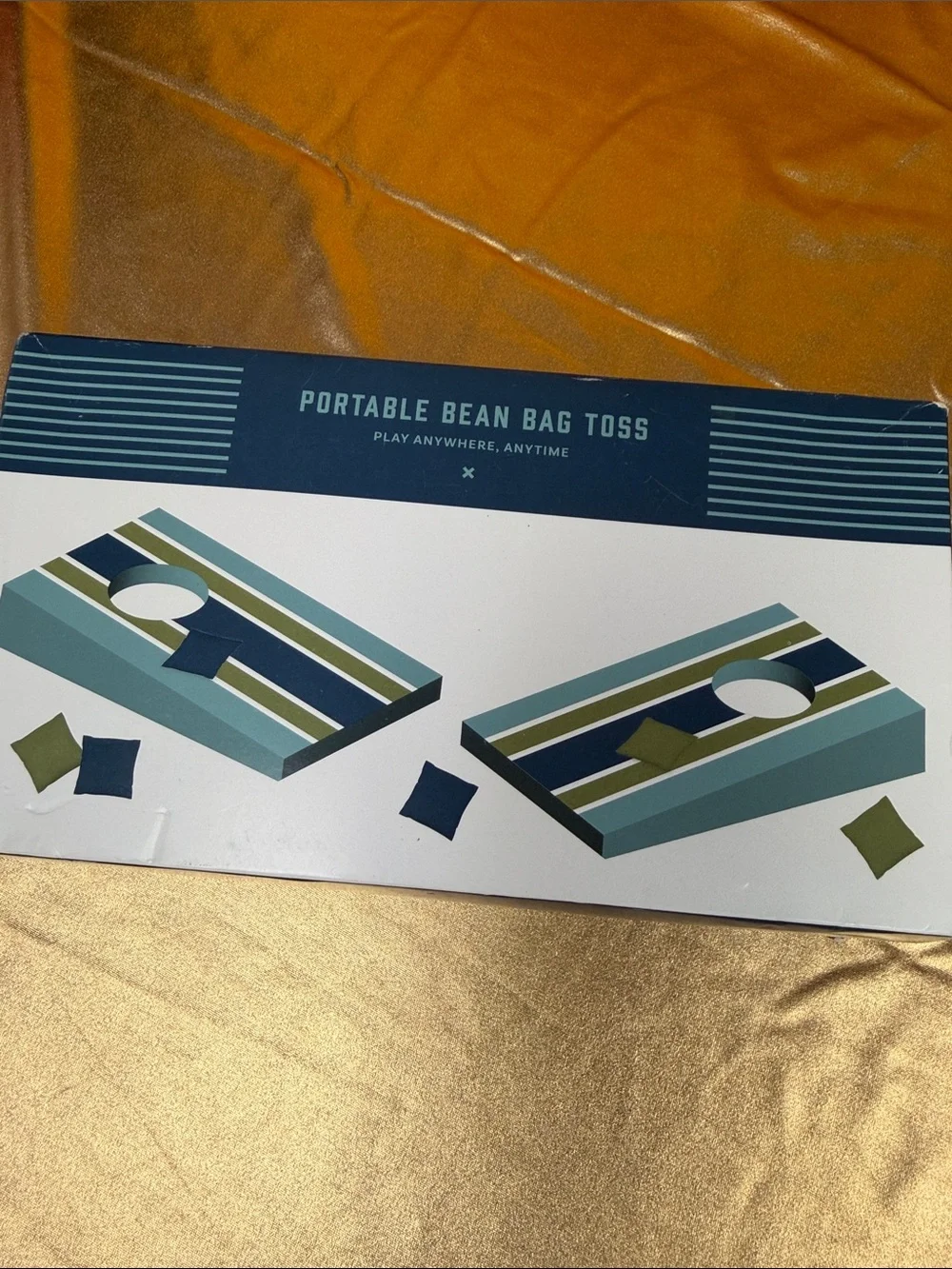 Portable Bean Bag Toss Game - Teal & Navy Striped play anywhere, anytime all new